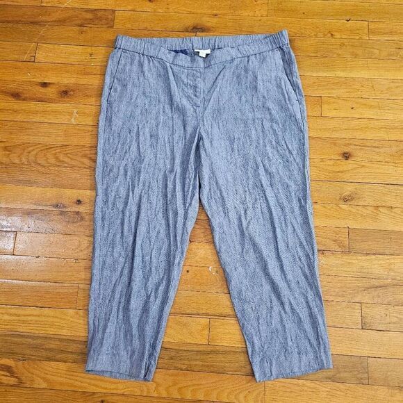 J. Jill Women Pants XL Blue Linen Stretch Wide Leg Drawstring Beach Crop - Picture 1 of 8